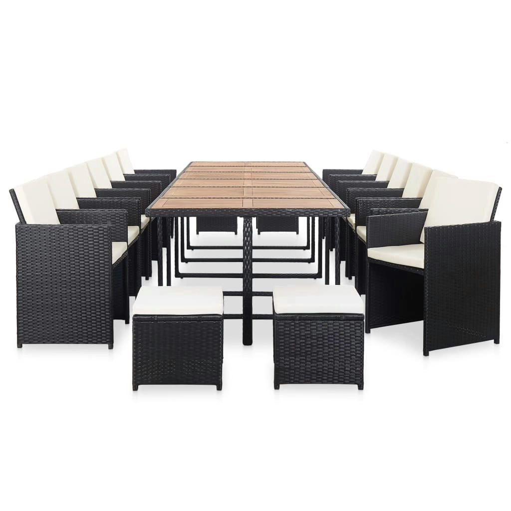 17 Piece Outdoor Dining Set with Cushions Poly Rattan Black 46432