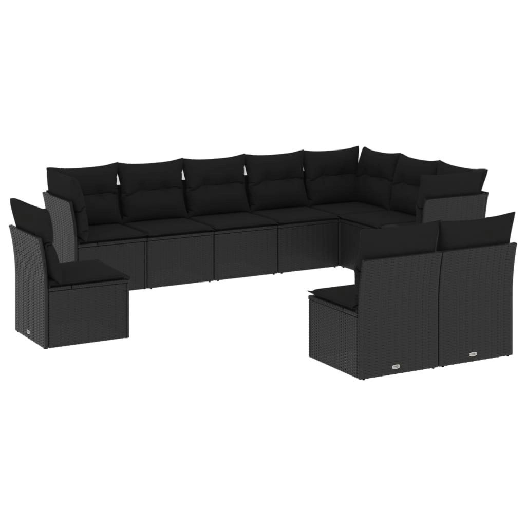 10 Piece Garden Sofa Set with Cushions Black Poly Rattan 3249634