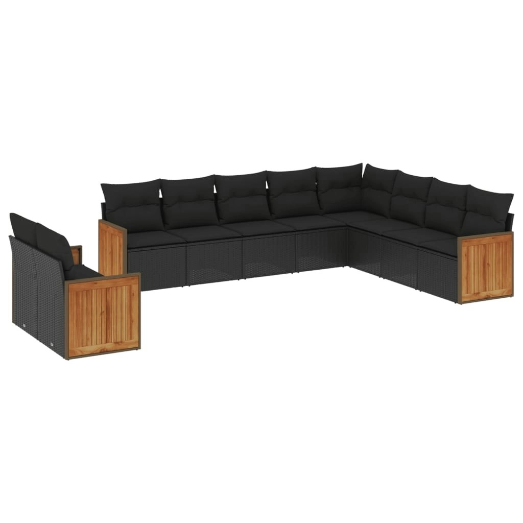 10 Piece Garden Sofa Set with Cushions Black Poly Rattan 3260193