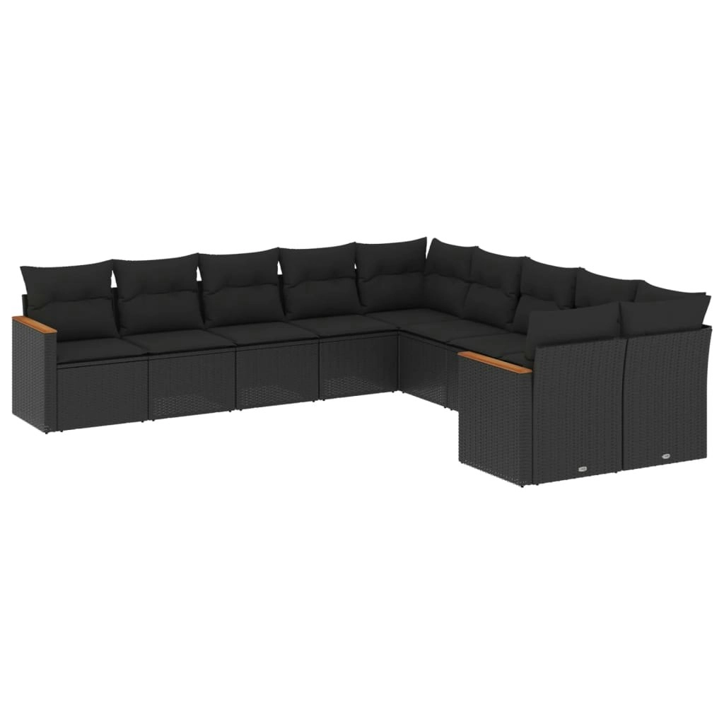 10 Piece Garden Sofa Set with Cushions Black Poly Rattan 3258751