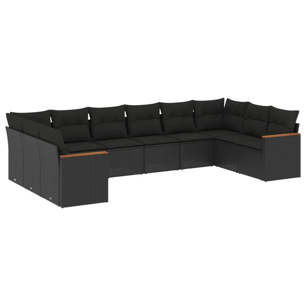 10 Piece Garden Sofa Set with Cushions Black Poly Rattan 3258723