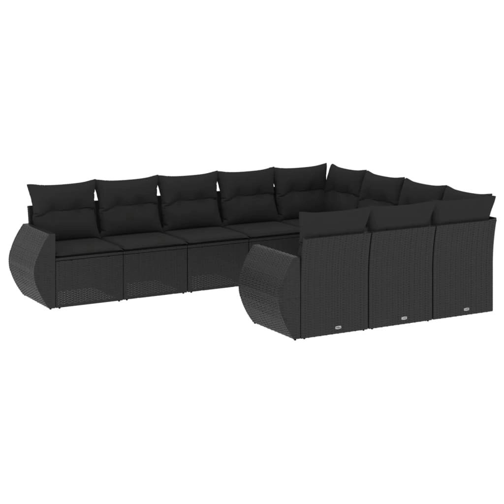 10 Piece Garden Sofa Set with Cushions Black Poly Rattan 3254222