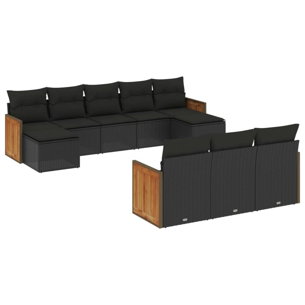 10 Piece Garden Sofa Set with Cushions Black Poly Rattan 3260494