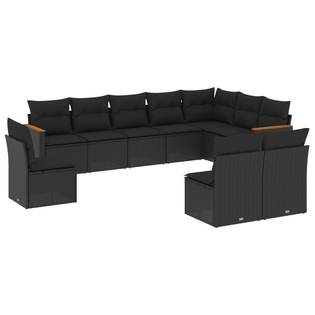 10 Piece Garden Sofa Set with Cushions Black Poly Rattan 3258471