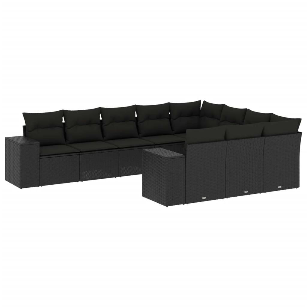 10 Piece Garden Sofa Set with Cushions Black Poly Rattan 3255422