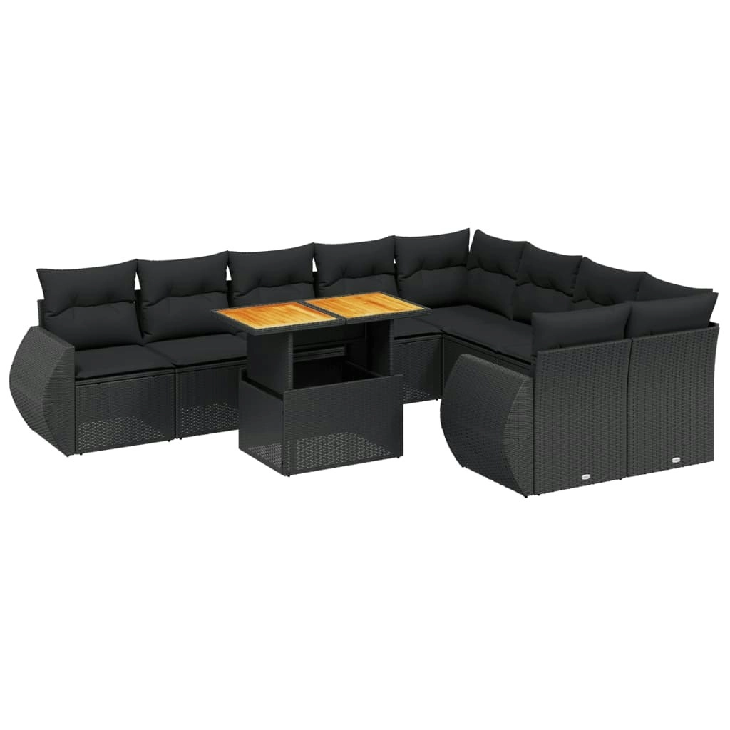 10 Piece Garden Sofa Set with Cushions Black Poly Rattan 3272350