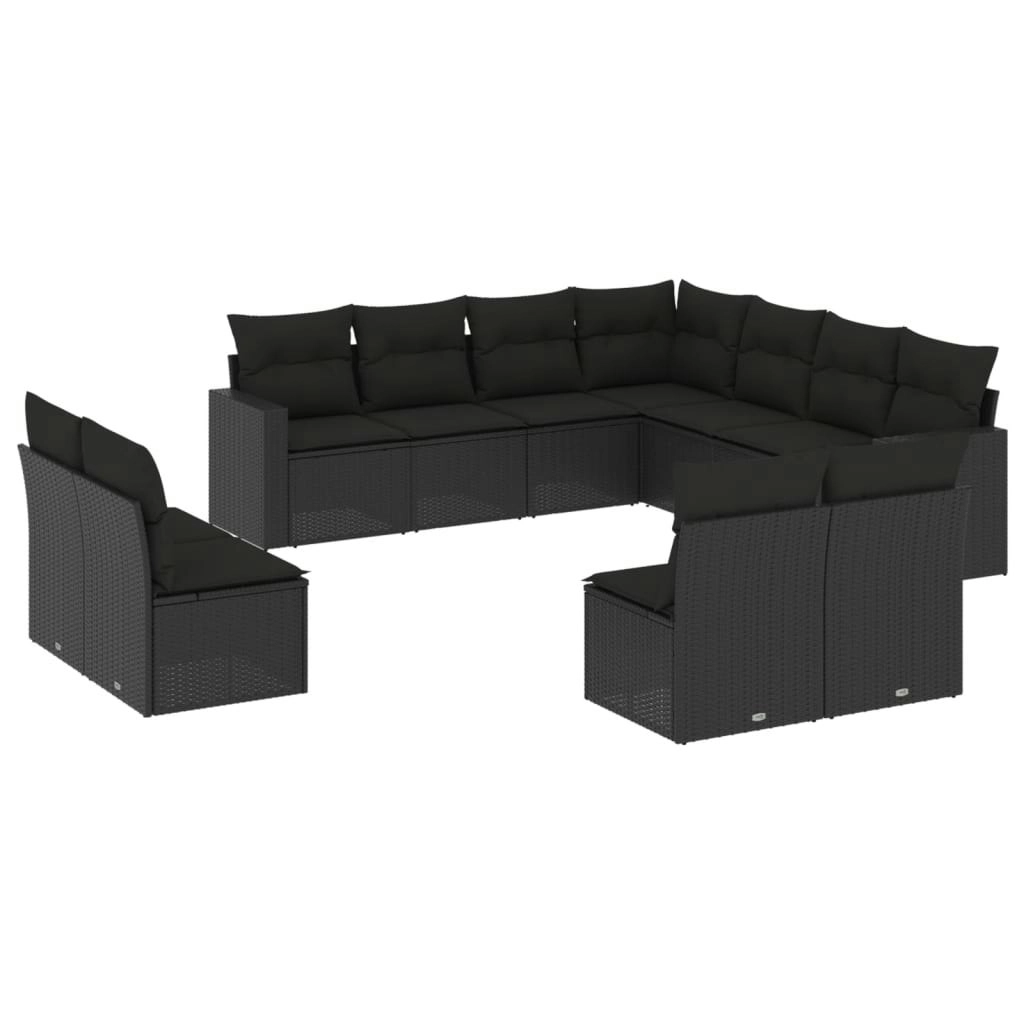 11 Piece Garden Sofa Set with Cushions Black Poly Rattan 3219115