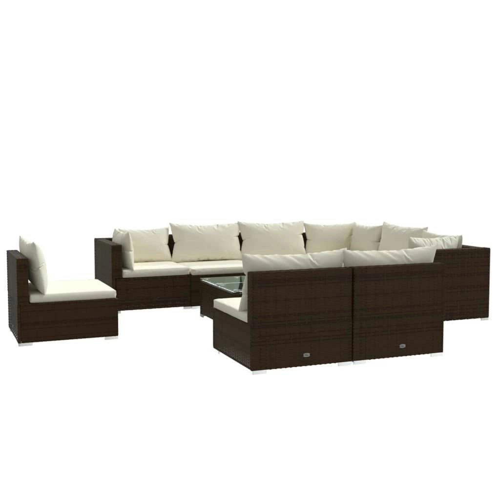 10 Piece Garden Lounge Set with Cushions Poly Rattan Brown 3102586