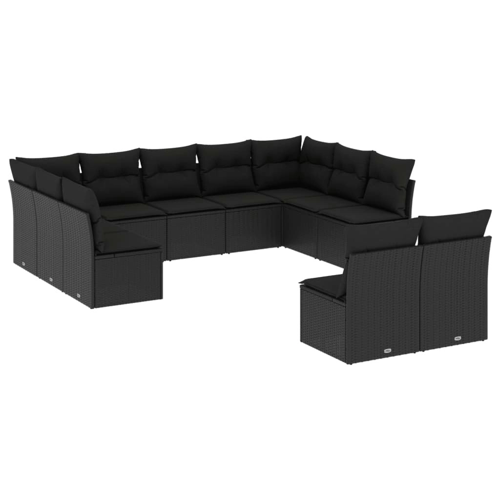 11 Piece Garden Sofa Set with Cushions Black Poly Rattan 3218345