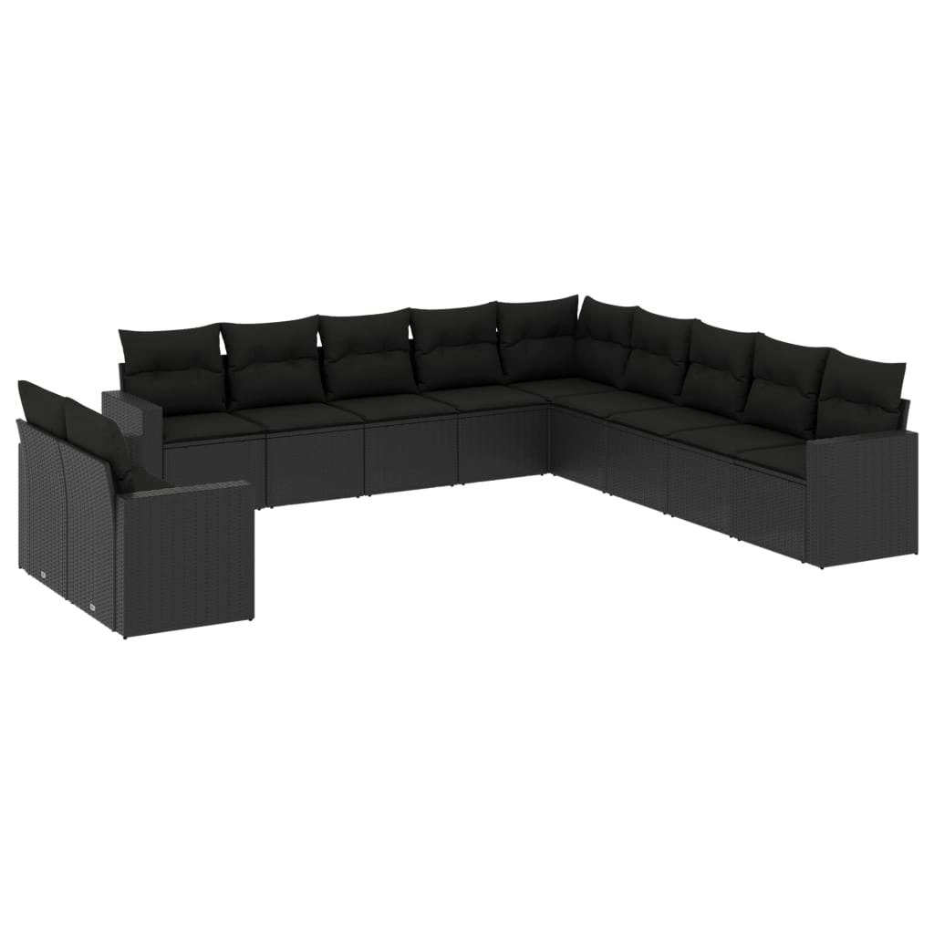 11 Piece Garden Sofa Set with Cushions Black Poly Rattan 3219175