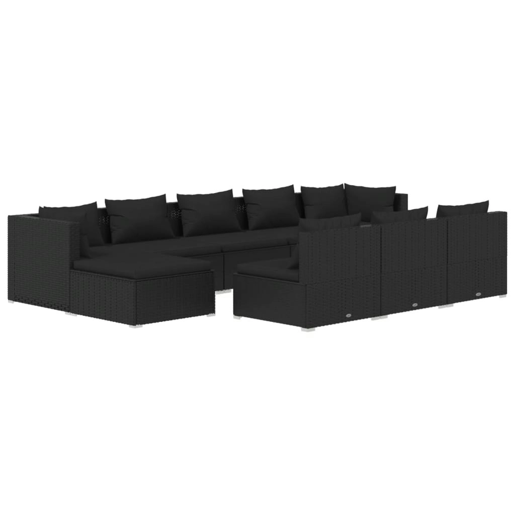 10 Piece Garden Lounge Set with Cushions Black Poly Rattan 3102016