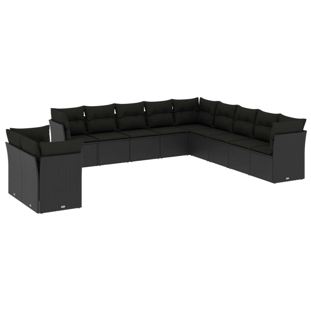 11 Piece Garden Sofa Set with Cushions Black Poly Rattan 3217875