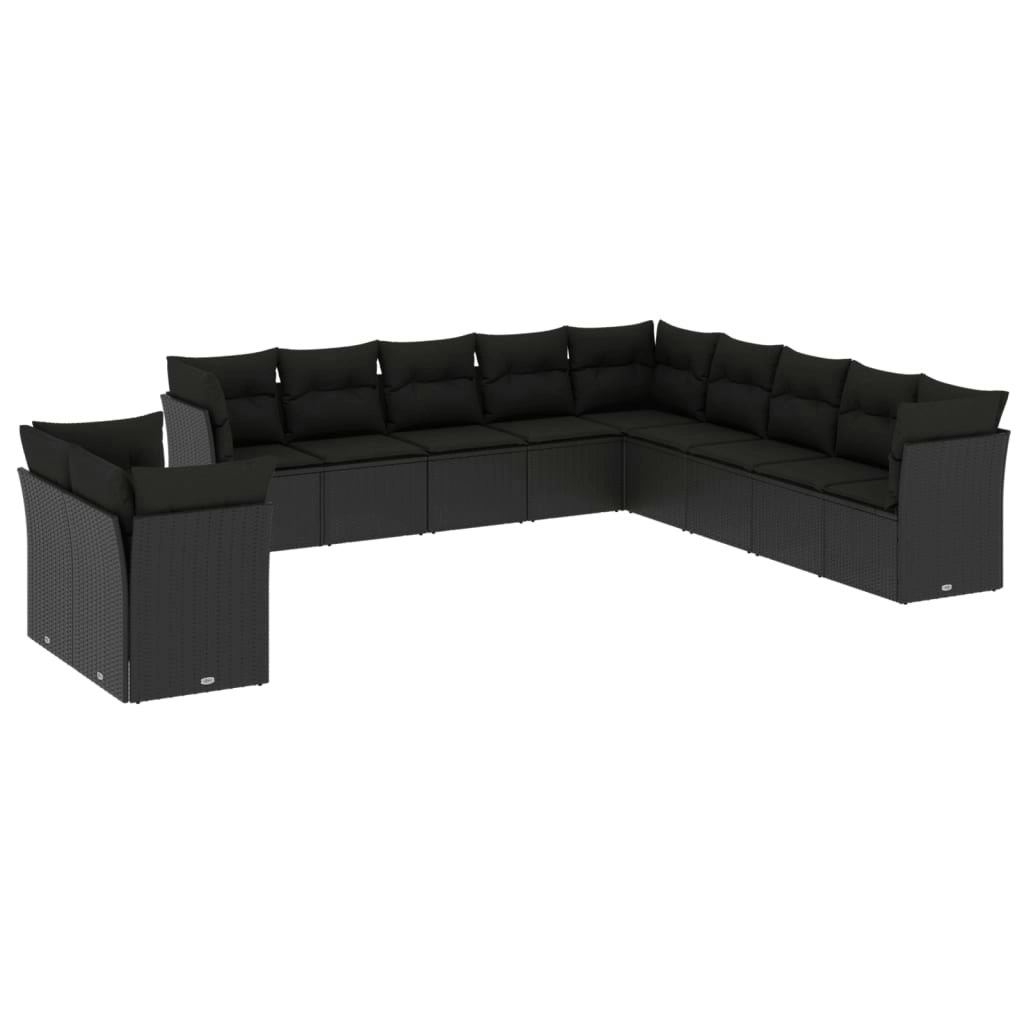 11 Piece Garden Sofa Set with Cushions Black Poly Rattan 3249714