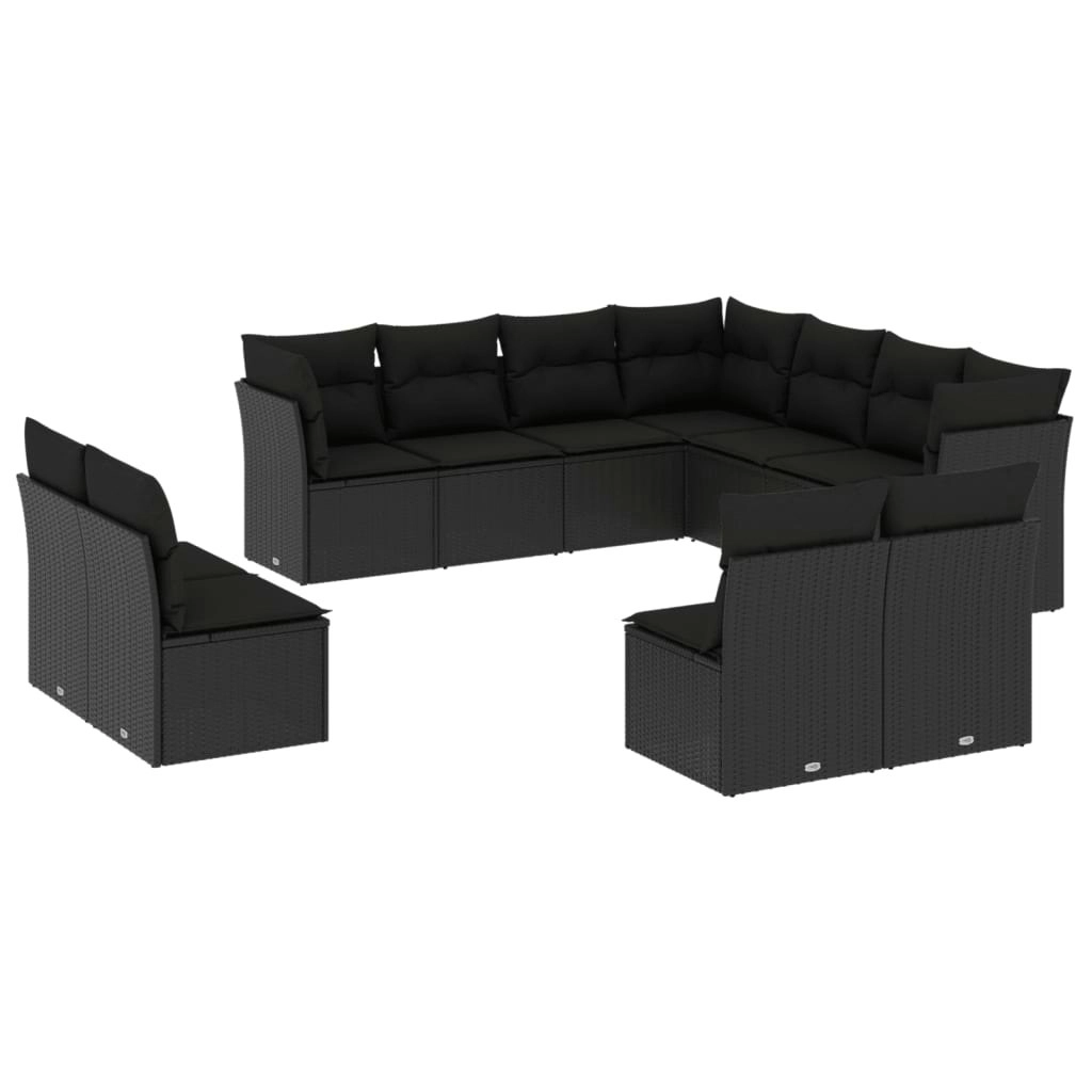 11 Piece Garden Sofa Set with Cushions Black Poly Rattan 3249654