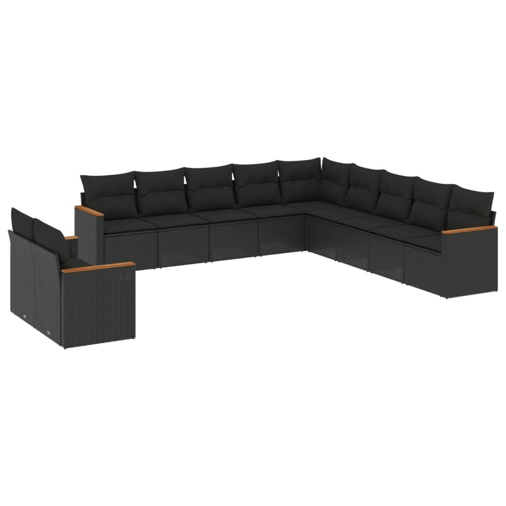 11 Piece Garden Sofa Set with Cushions Black Poly Rattan 3258527