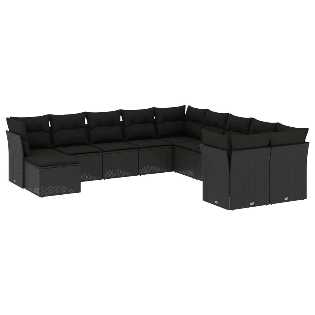 11 Piece Garden Sofa Set with Cushions Black Poly Rattan 3250444