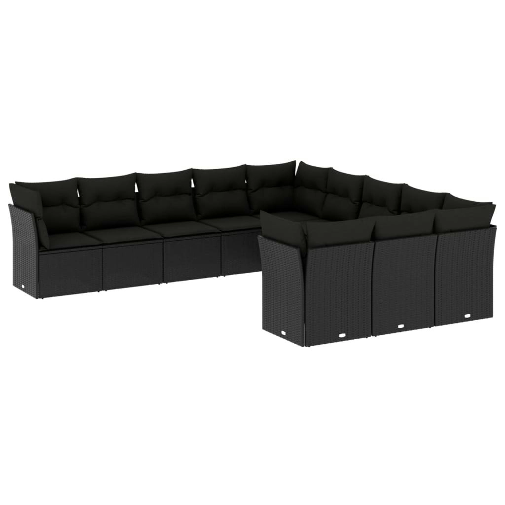 11 Piece Garden Sofa Set with Cushions Black Poly Rattan 3250244