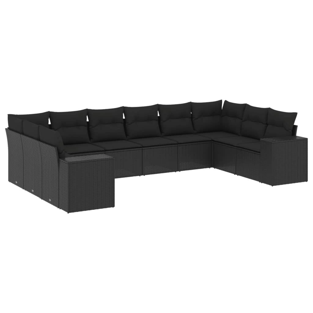 10 Piece Garden Sofa Set with Cushions Black Poly Rattan 3255402