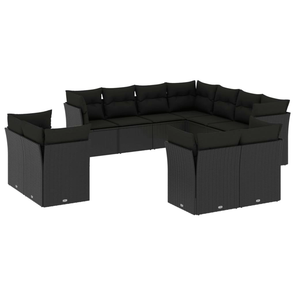 11 Piece Garden Sofa Set with Cushions Black Poly Rattan 3218505