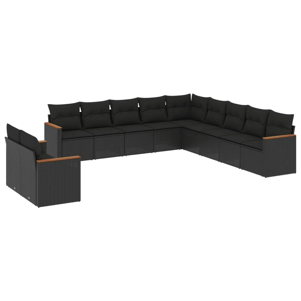 11 Piece Garden Sofa Set with Cushions Black Poly Rattan 3226125