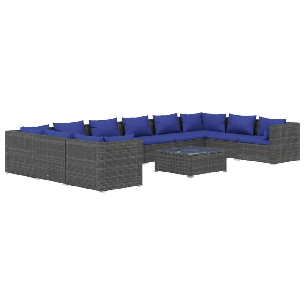 11 Piece Garden Lounge Set with Cushions Poly Rattan Grey 3101998