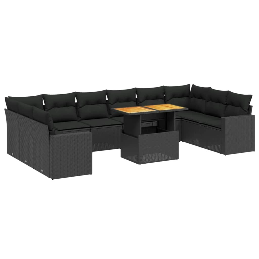 11 Piece Garden Sofa Set with Cushions Black Poly Rattan 3271482