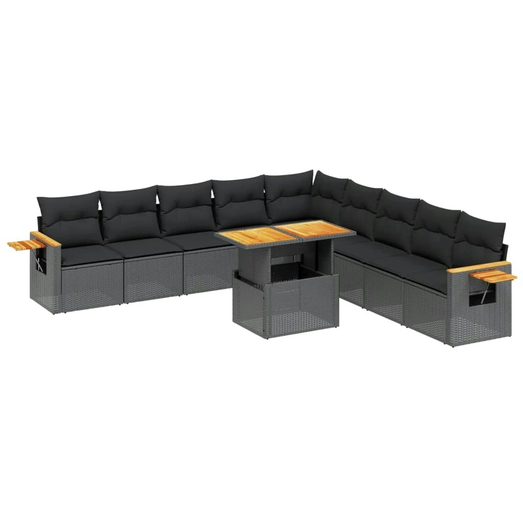 11 Piece Garden Sofa Set with Cushions Black Poly Rattan 3273701