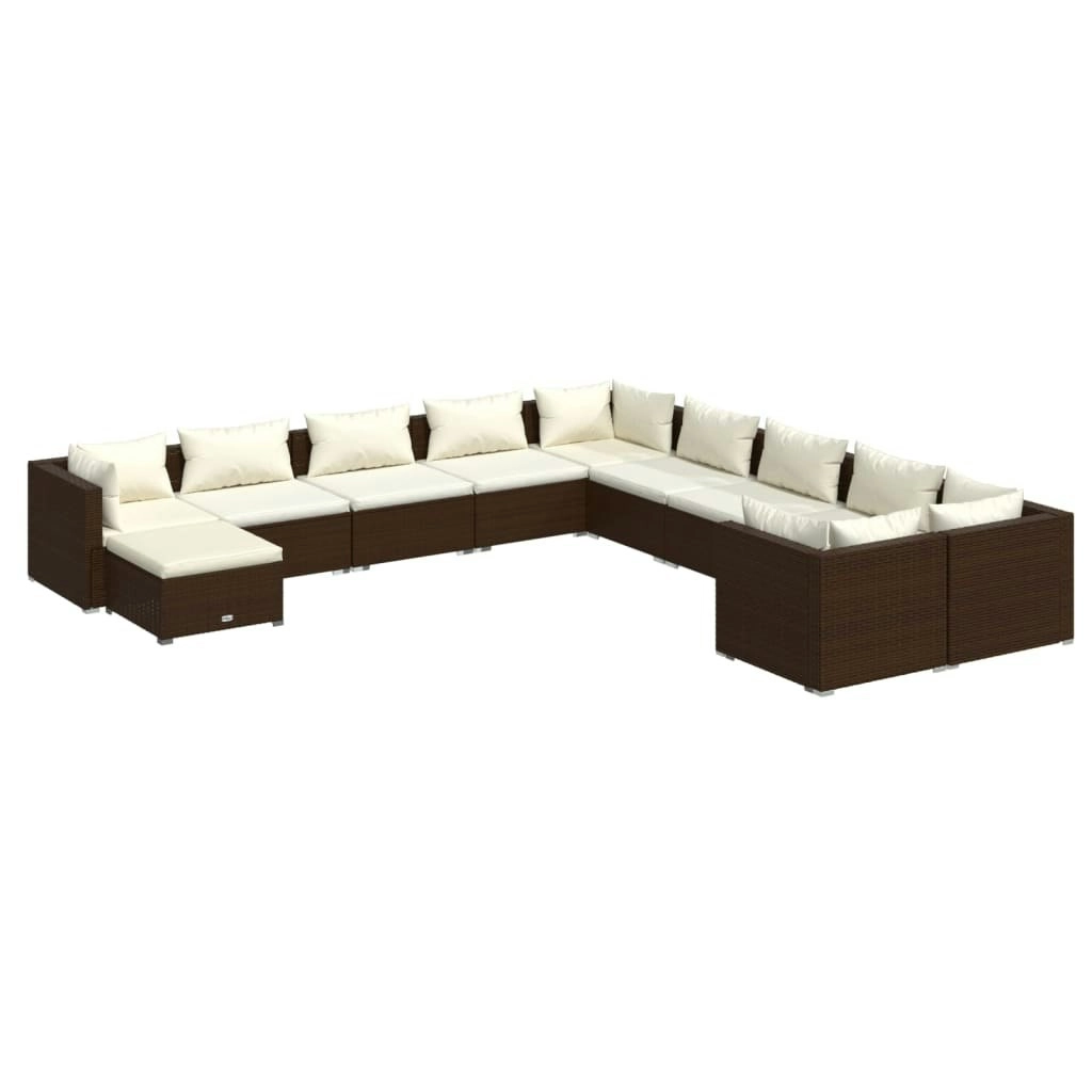 11 Piece Garden Lounge Set with Cushions Poly Rattan Brown 3102706