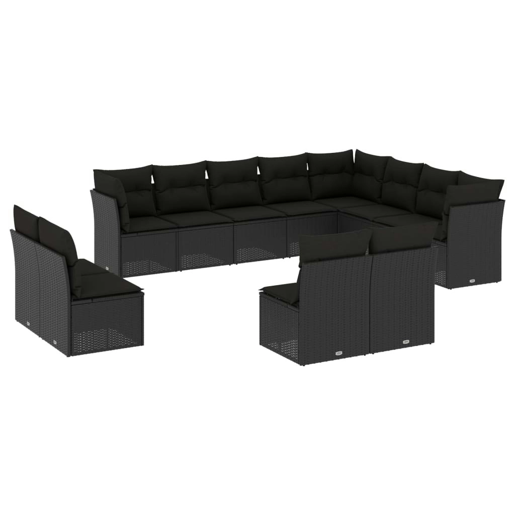 12 Piece Garden Sofa Set with Cushions Black Poly Rattan 3218465