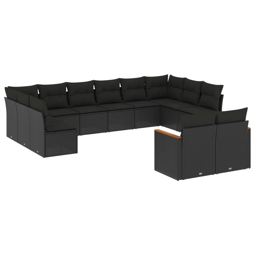 12 Piece Garden Sofa Set with Cushions Black Poly Rattan 3258842