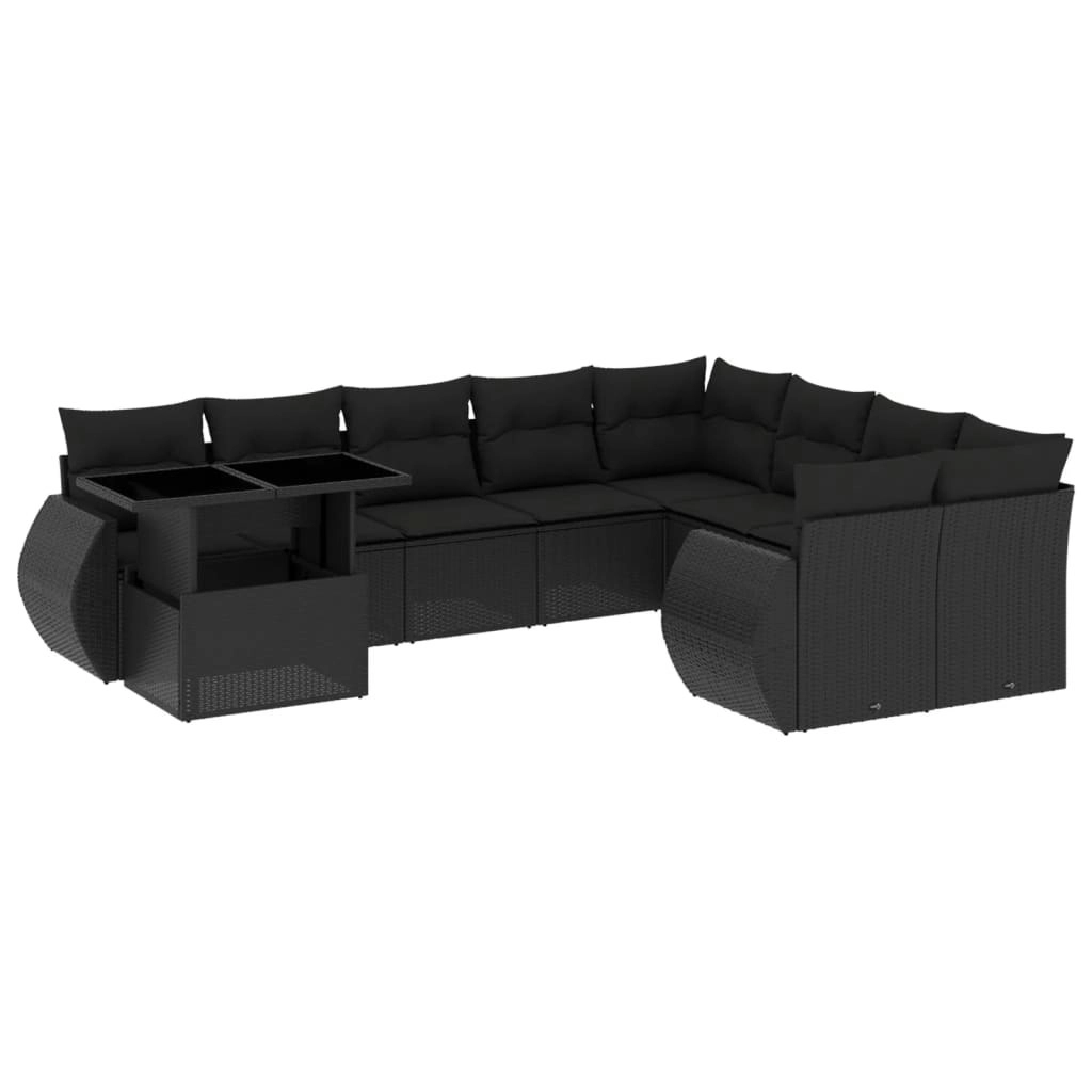 10 Piece Garden Sofa Set with Cushions Black Poly Rattan 3268765