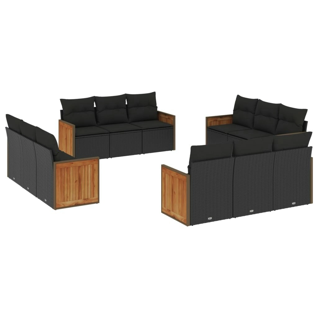 12 Piece Garden Sofa Set with Cushions Black Poly Rattan 3259913