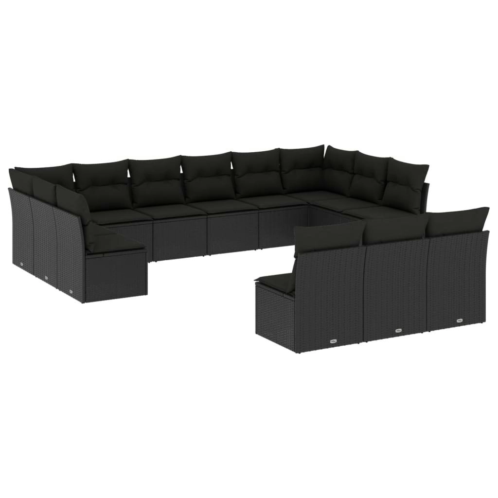 13 Piece Garden Sofa Set with Cushions Black Poly Rattan 3218385