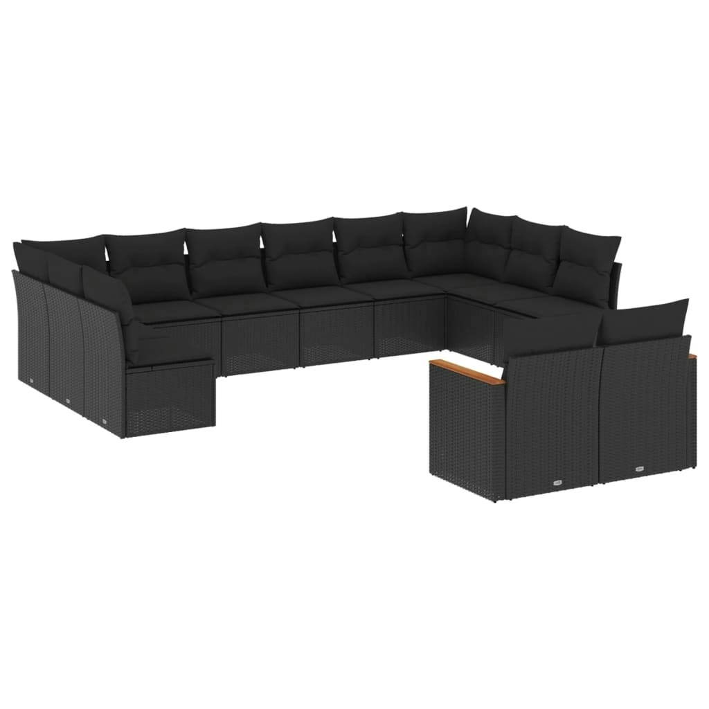 12 Piece Garden Sofa Set with Cushions Black Poly Rattan 3226440