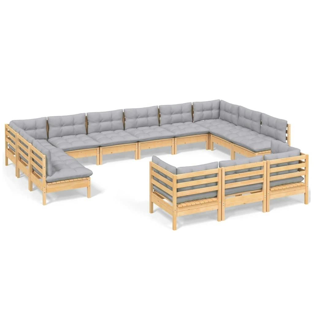 13 Piece Garden Lounge Set with Grey Cushions Pinewood 3097282