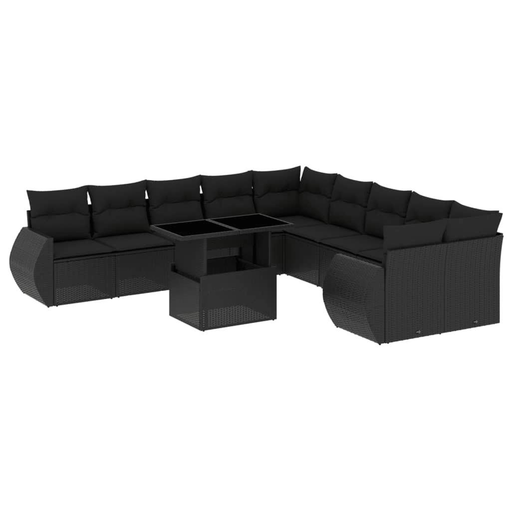 11 Piece Garden Sofa Set with Cushions Black Poly Rattan 3268795