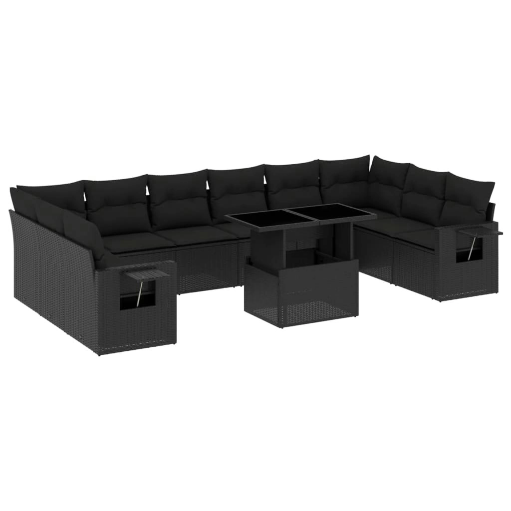 11 Piece Garden Sofa Set with Cushions Black Poly Rattan 3268145