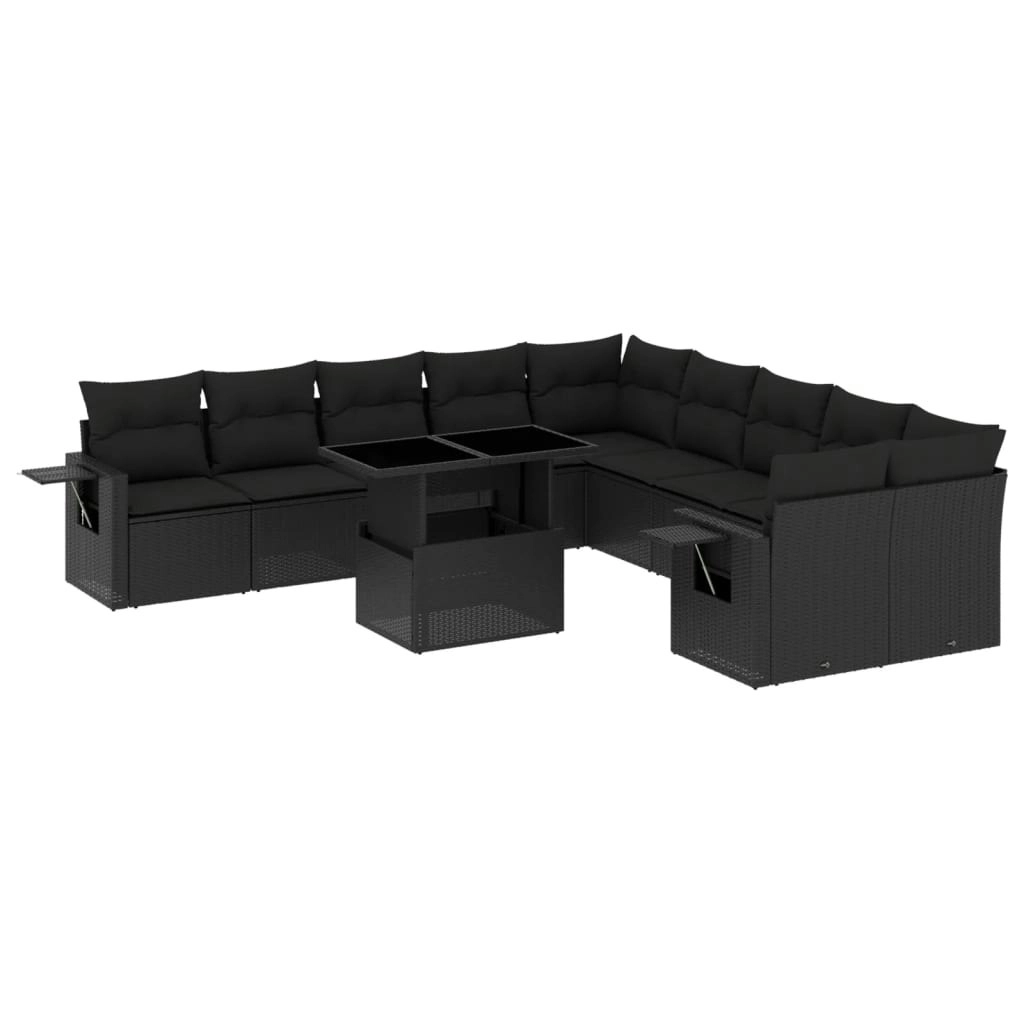 11 Piece Garden Sofa Set with Cushions Black Poly Rattan 3268165