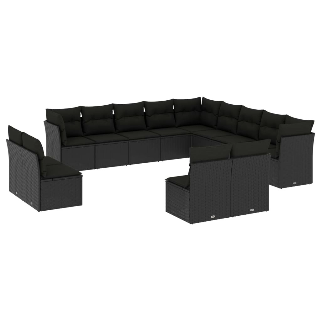 13 Piece Garden Sofa Set with Cushions Black Poly Rattan 3218485