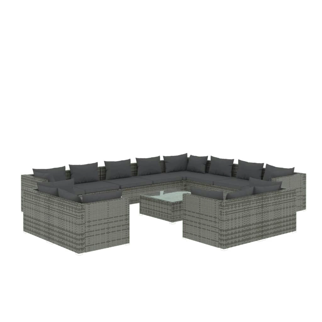 13 Piece Garden Lounge Set with Cushions Grey Poly Rattan 3102901