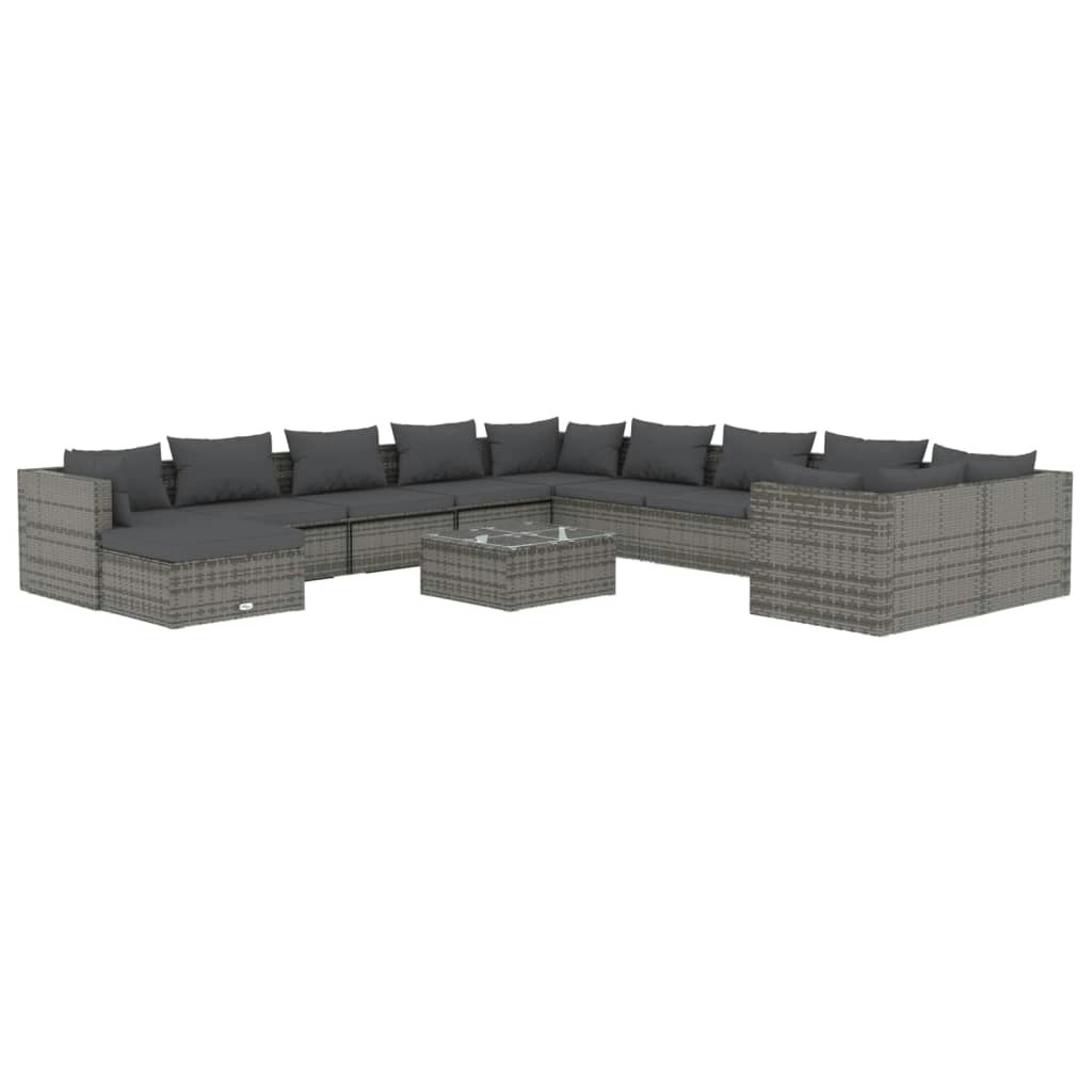 12 Piece Garden Lounge Set with Cushions Poly Rattan Grey 3102725