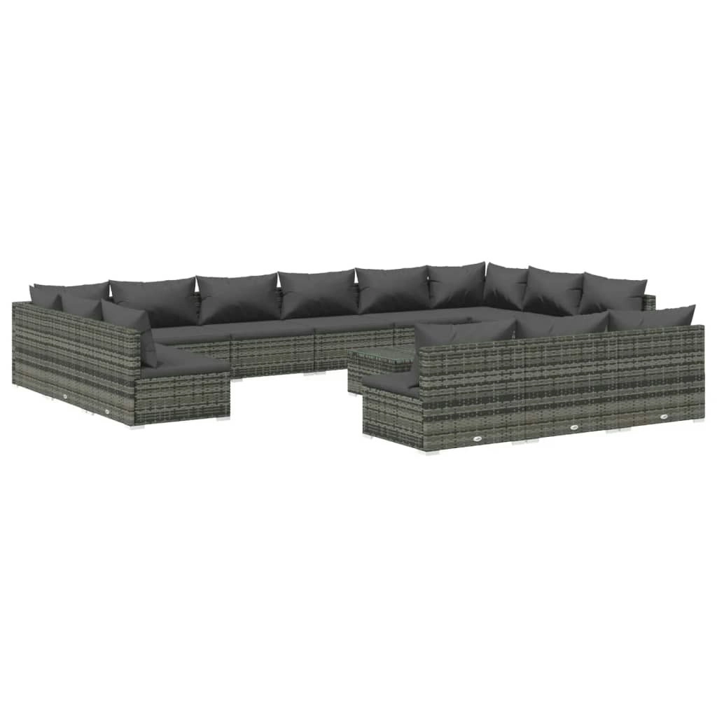 14 Piece Garden Lounge Set with Cushions Grey Poly Rattan 3102165