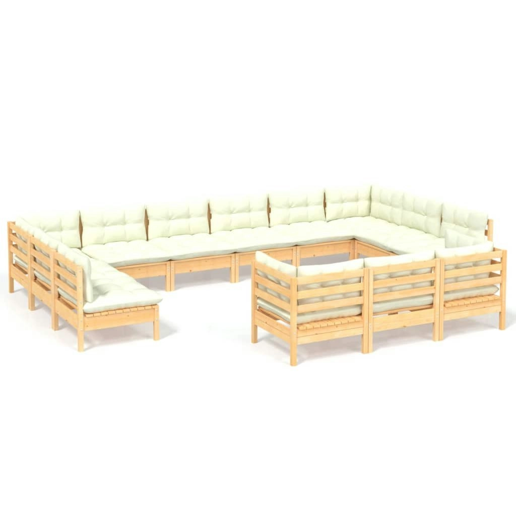 13 Piece Garden Lounge Set with Cream Cushions Pinewood 3097283