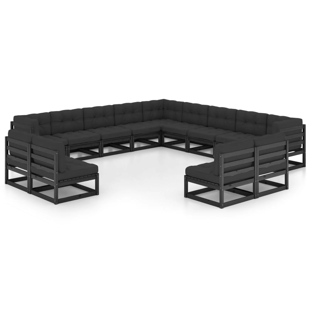 13 Piece Garden Lounge Set with Cushions Black Solid Pinewood 3076958