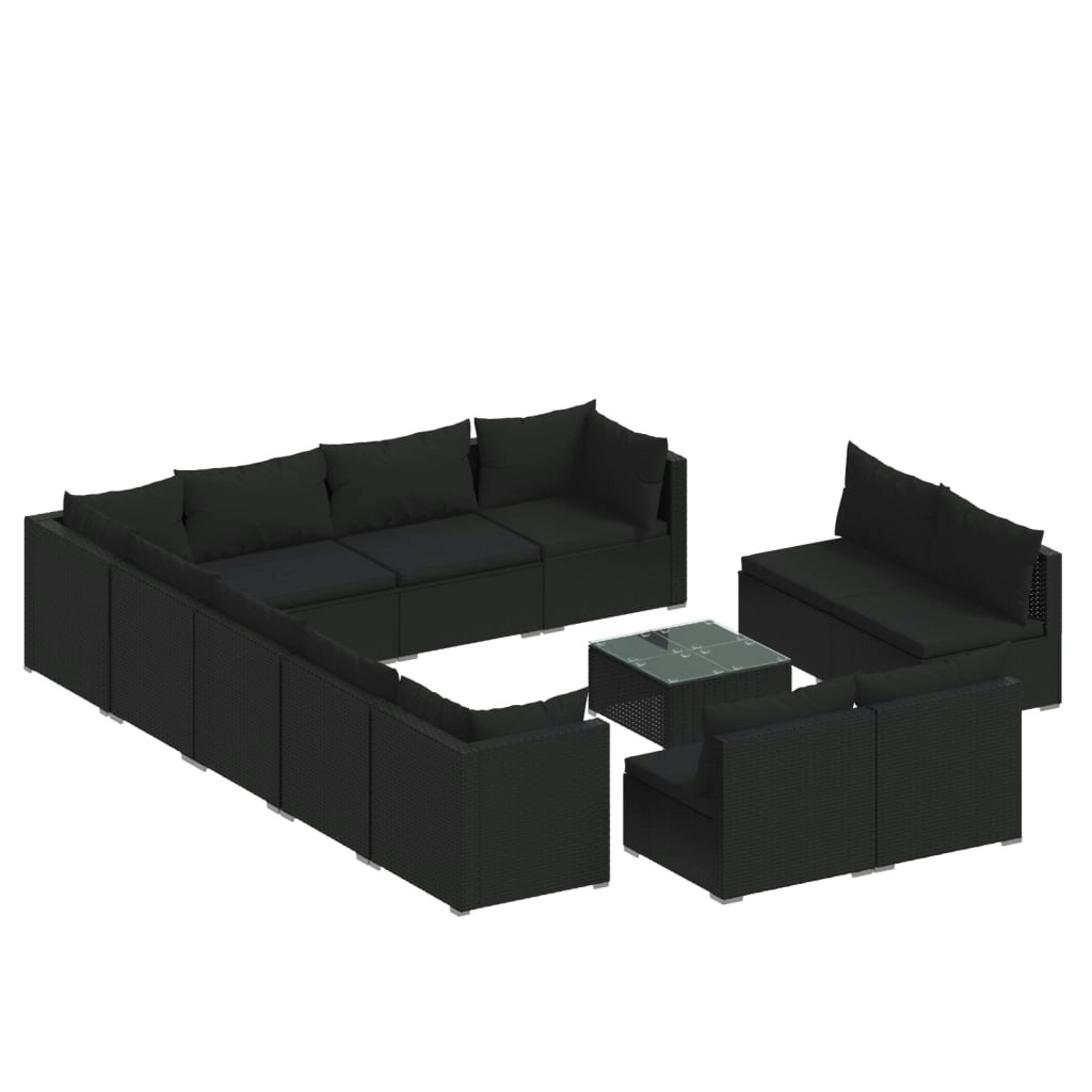 13 Piece Garden Lounge Set with Cushions Black Poly Rattan 3102848