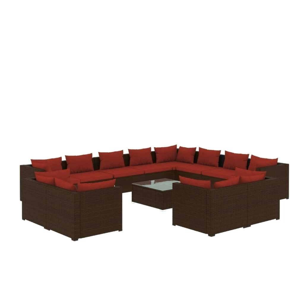 13 Piece Garden Lounge Set with Cushions Brown Poly Rattan 3102899