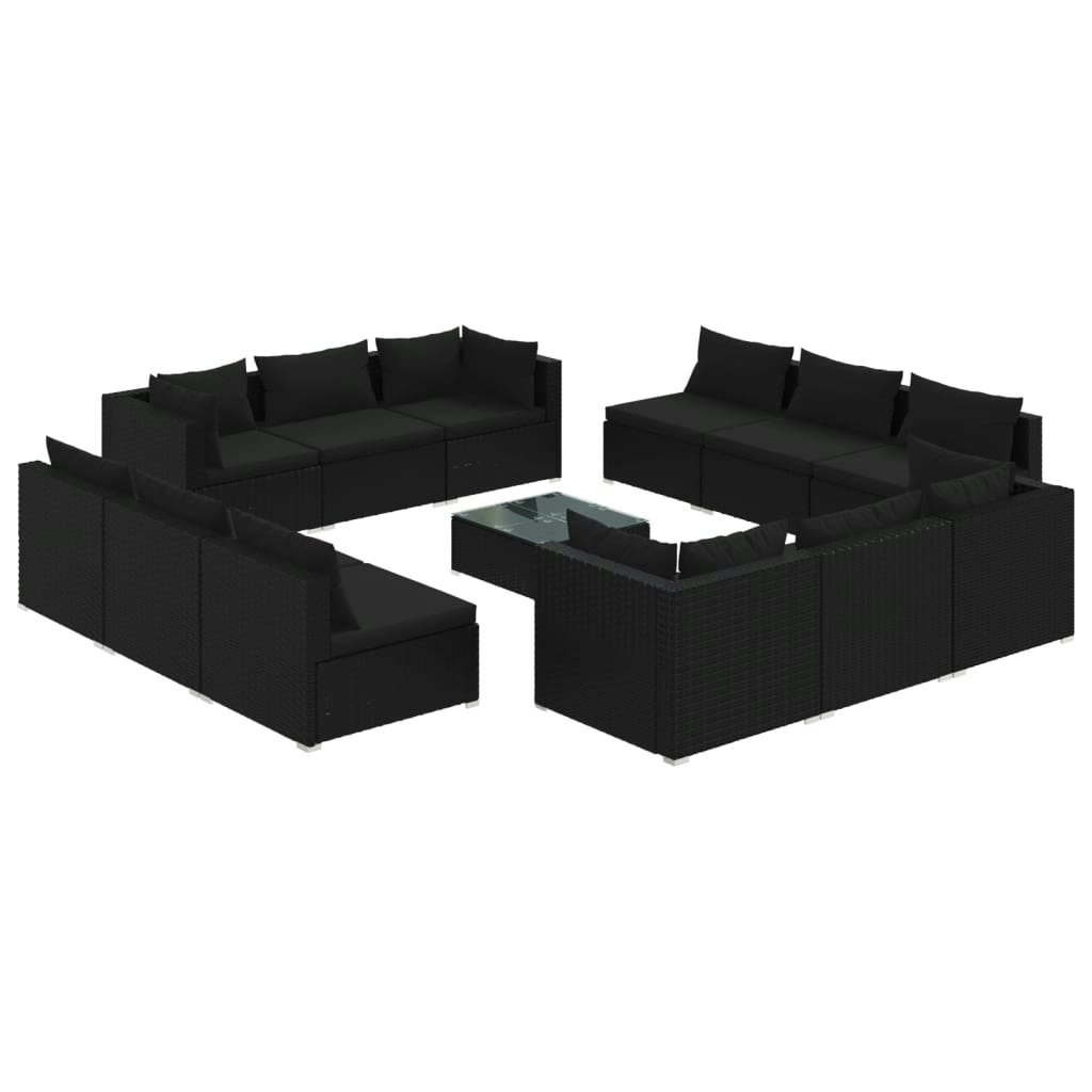 13 Piece Garden Lounge Set with Cushions Poly Rattan Black 3101592