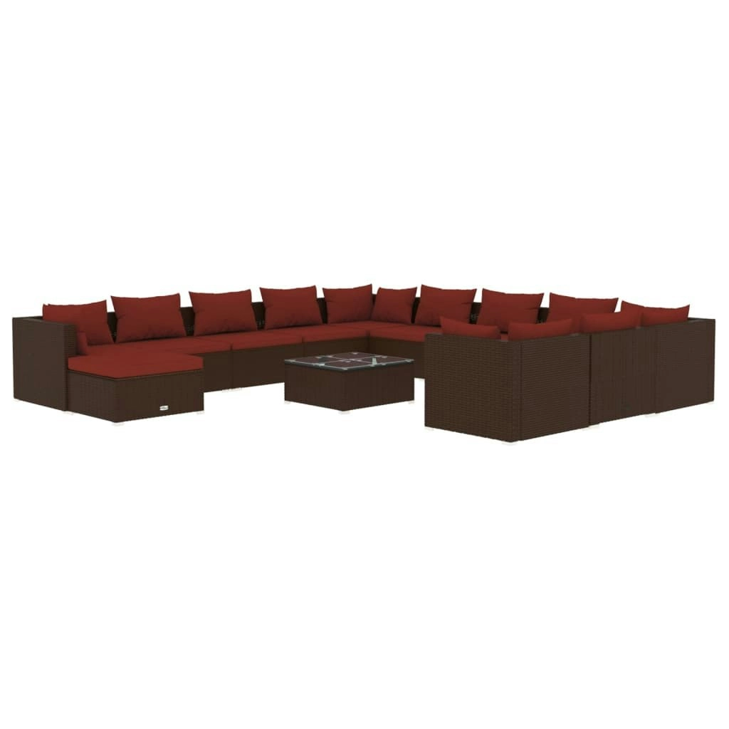 13 Piece Garden Lounge Set with Cushions Poly Rattan Brown 3102739