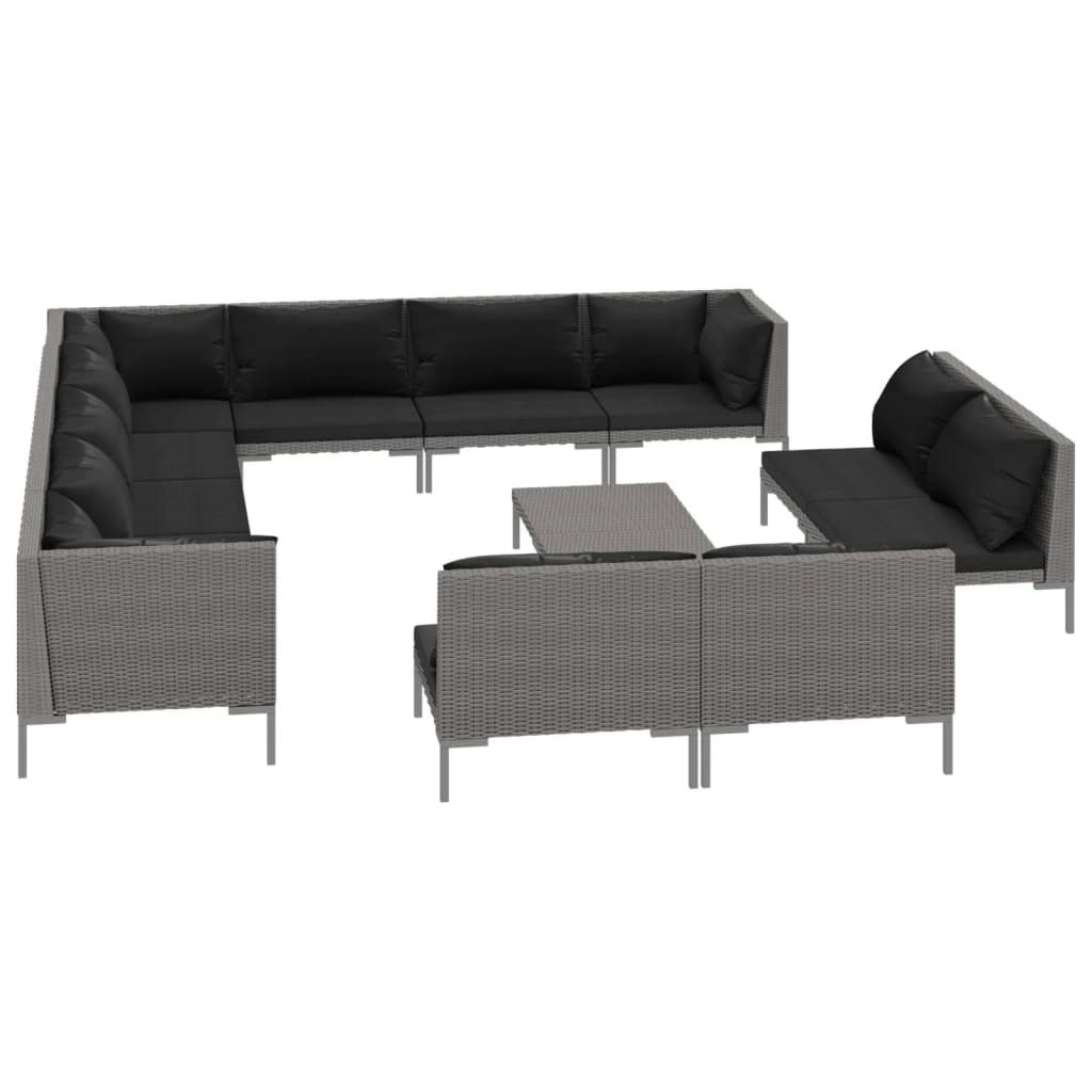 13 Piece Garden Lounge Set with Cushions Poly Rattan Dark Grey 3099893