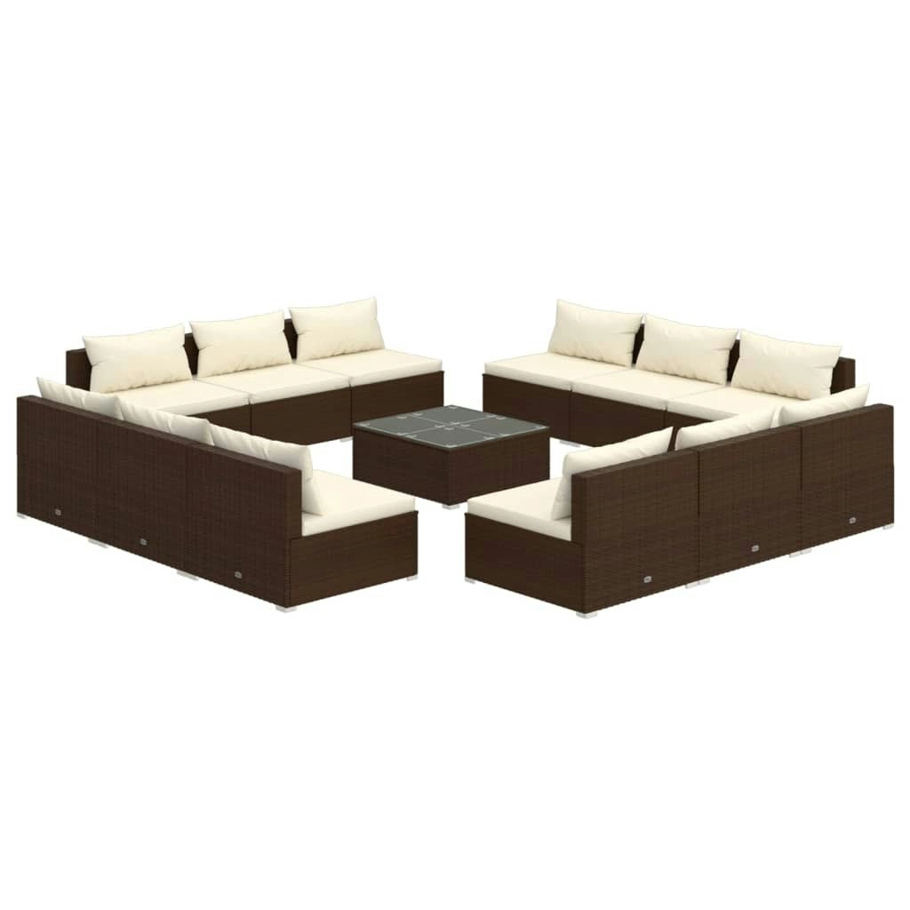 13 Piece Garden Lounge Set with Cushions Poly Rattan Brown 3101578